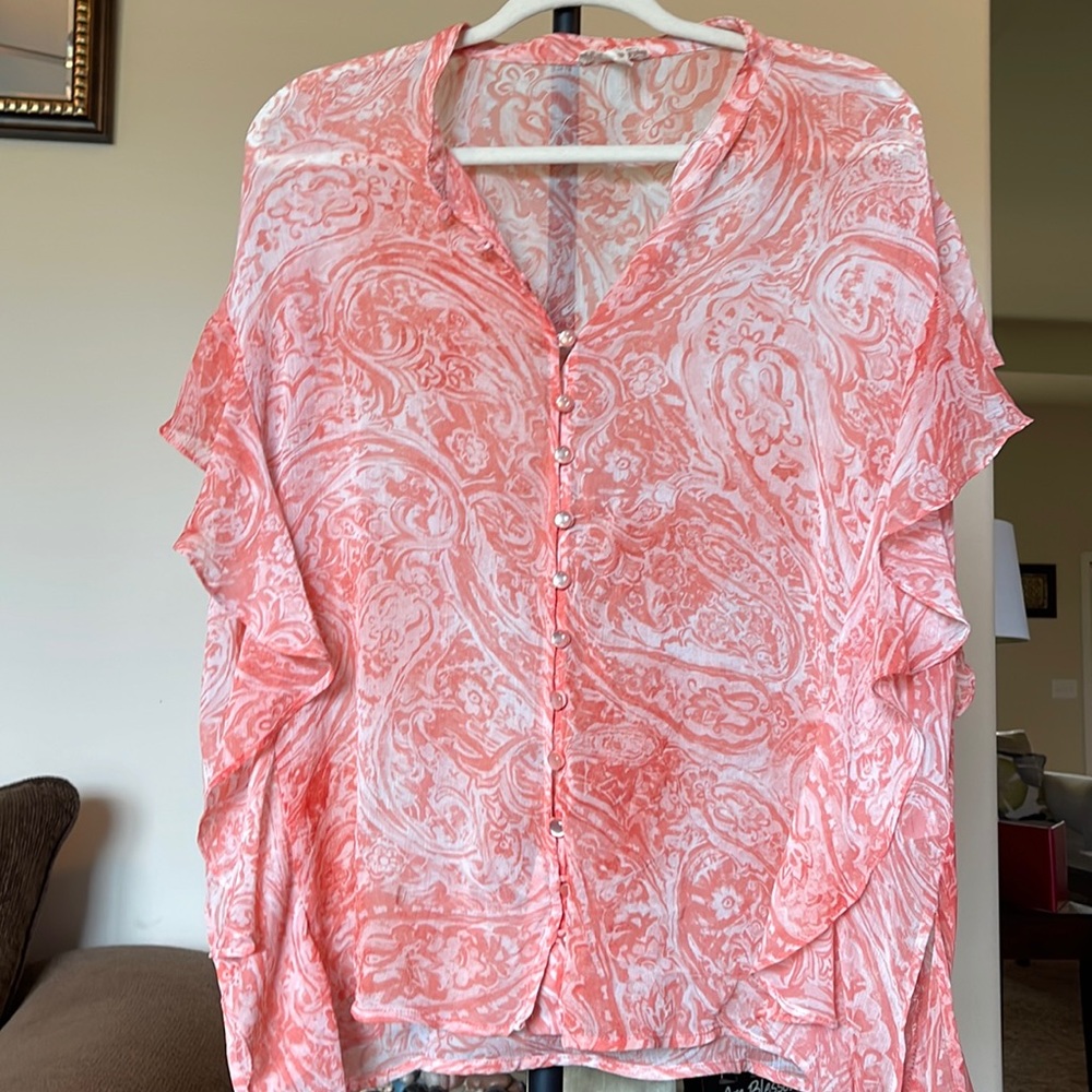 Peach and White Blouse